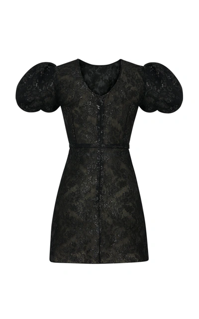Shop The Vampire's Wife Scoop Dog Puffed-sleeve Jacquard Mini Dress In Black