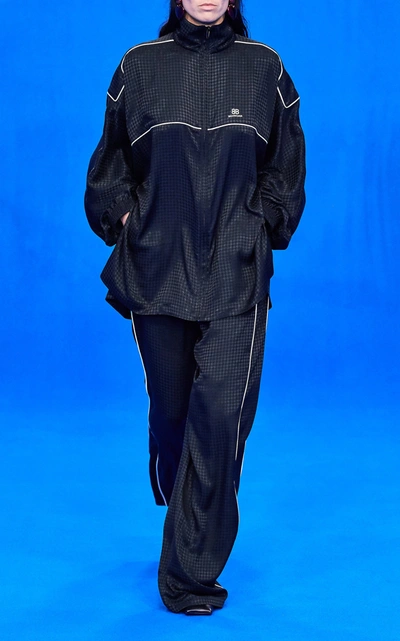 Shop Balenciaga Houndstooth Jacquard Wide-leg Track Pants In Black