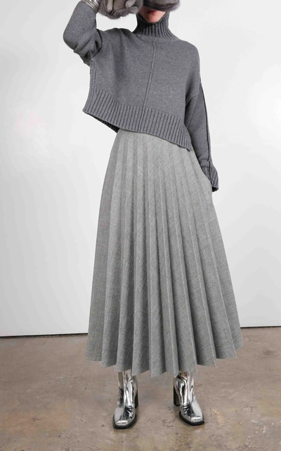 Shop Peter Do Pleated Cotton-blend Midi Skirt In Grey