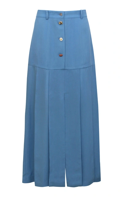 Shop Rejina Pyo Women's Miller Button-detailed Pleated Viscose Midi Skirt In Blue