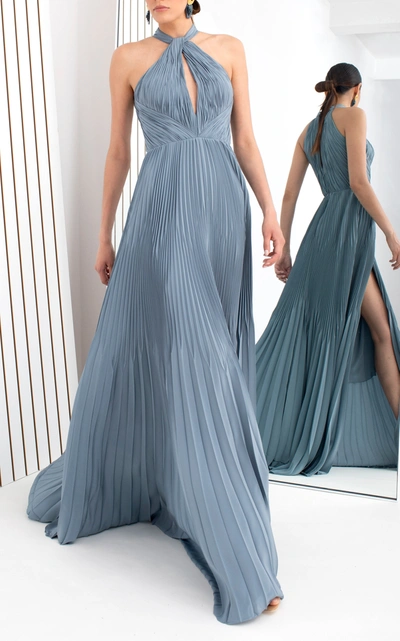 Shop Burnett New York Women's Ocean Pleated Evening Gown In Blue