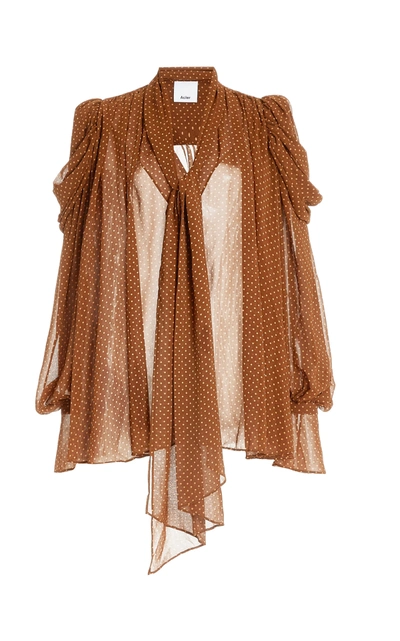 Shop Acler Women's Swansea Puff-sleeve Polka-dot Georgette Tie-neck Top In Brown