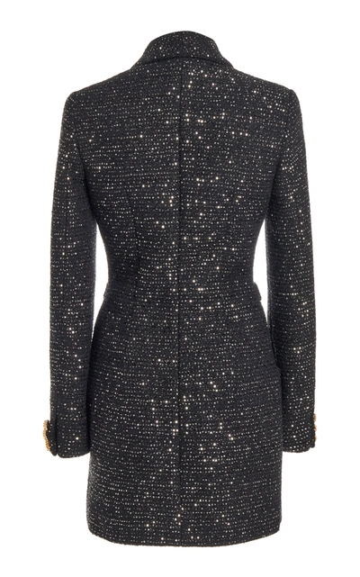 Shop Alessandra Rich Sequined Tweed Button-front Mini Dress In Black