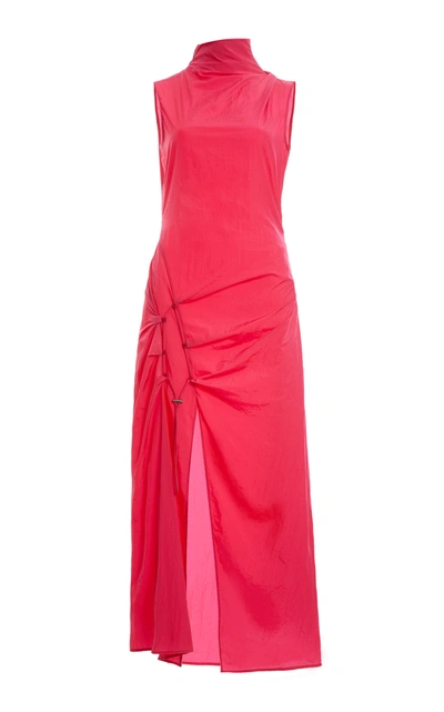 Shop Off-white Dna Spiral Tie-detailed Cotton Midi Dress In Pink