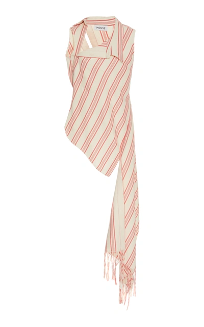 Shop Monse Women's Fringe-trimmed Striped Cotton-blend Top