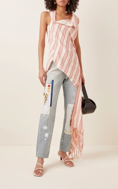 Shop Monse Women's Fringe-trimmed Striped Cotton-blend Top