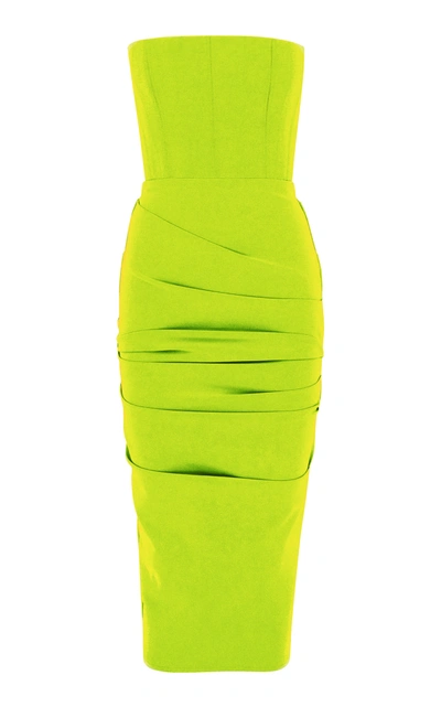 Shop Alex Perry Exclusive Mena Ruched Stretch Crepe Midi Dress In Green