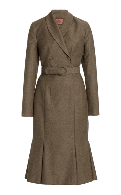 Shop Lena Hoschek Legend Belted Wool Midi Blazer Dress In Neutral