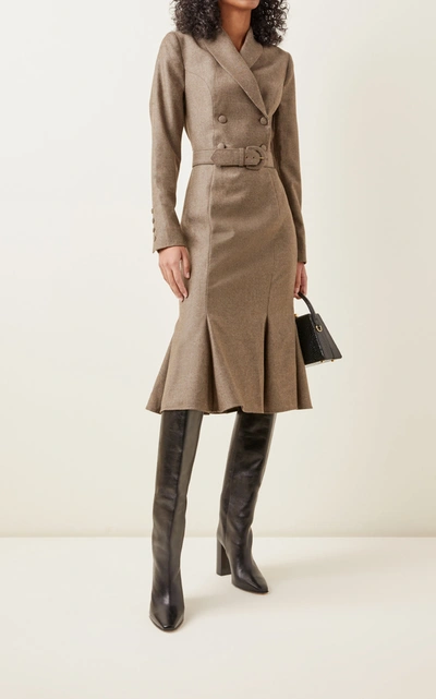 Shop Lena Hoschek Legend Belted Wool Midi Blazer Dress In Neutral