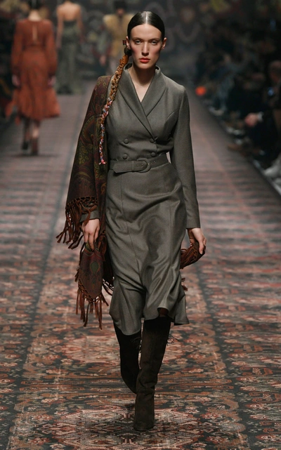Shop Lena Hoschek Legend Belted Wool Midi Blazer Dress In Neutral