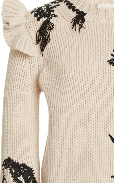 Shop Zimmermann Lucky Embroidered Cashmere Sweater In White