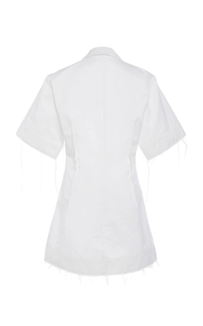 Shop Marina Moscone Frayed Cotton-poplin Top In White