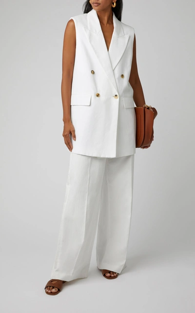 Shop Joseph Alana Cotton And Linen Wide-leg Pants In Ivory