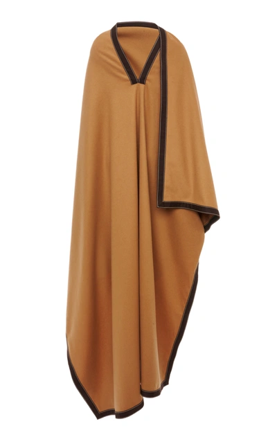 Shop Balmain Grosgrain-trimmed Draped Wool-cashmere Poncho In Brown