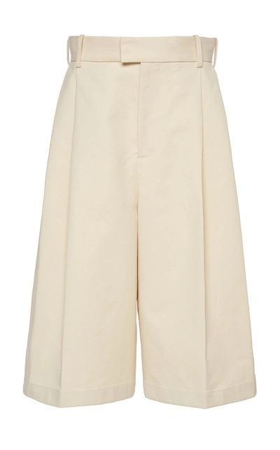 Shop Bottega Veneta Pleated Cotton Shorts In White