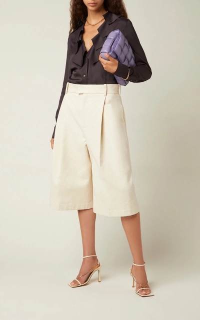 Shop Bottega Veneta Pleated Cotton Shorts In White