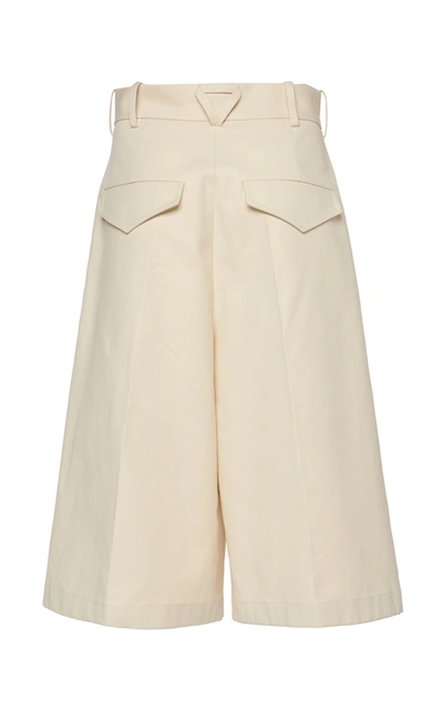 Shop Bottega Veneta Pleated Cotton Shorts In White