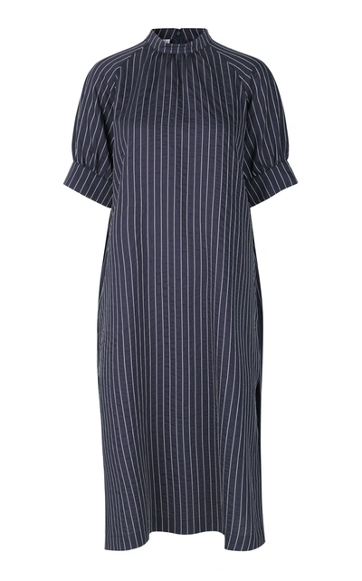 Shop Baum Und Pferdgarten Ambrosia Pinstriped Cady Dress In Navy