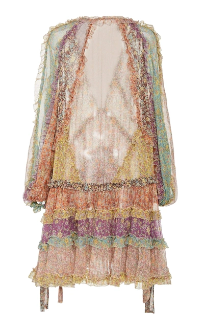 Shop Zimmermann Carnaby Tiered Floral Silk Mini Dress In Print