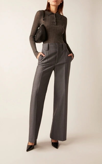 Shop Prada Mohair-blend Wide-leg Pants In Grey