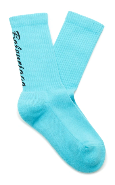 Shop Balenciaga Intarsia Cotton-blend Socks In Blue
