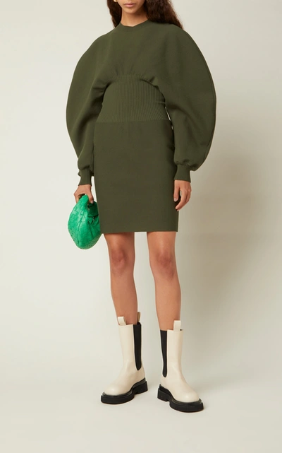 Shop Bottega Veneta Wool Knit Mini Dress In Green