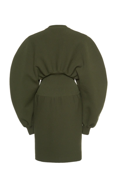 Bottega Veneta Puff Sleeve Compact Stretch Wool Dress In Green
