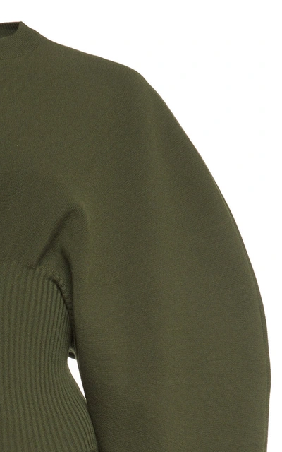 Bottega Veneta Puff Sleeve Compact Stretch Wool Dress In Green