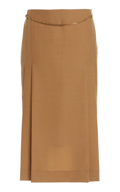 Shop Victoria Beckham Chain Detailed Wool Midi Skirt In Neutral