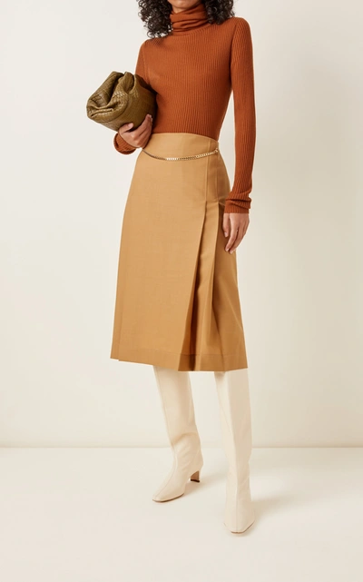 Shop Victoria Beckham Chain Detailed Wool Midi Skirt In Neutral