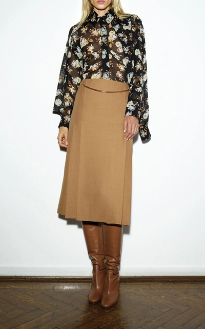 Shop Victoria Beckham Chain Detailed Wool Midi Skirt In Neutral