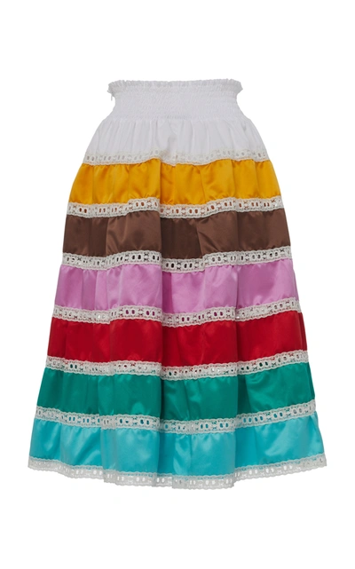 Shop Prada Tiered Silk Skirt In Multi