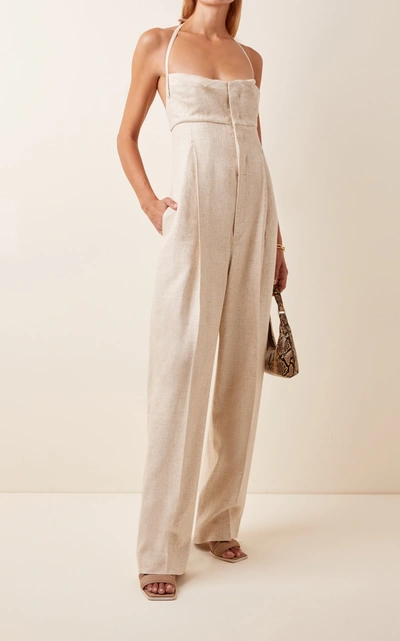 Shop Jacquemus Women's Loya Woven Halterneck Jumpsuit In Neutral