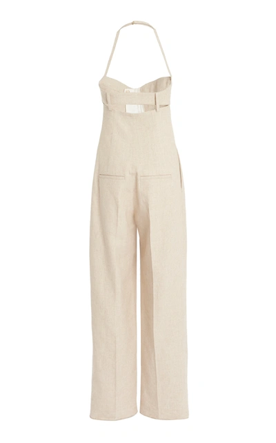 Shop Jacquemus Women's Loya Woven Halterneck Jumpsuit In Neutral