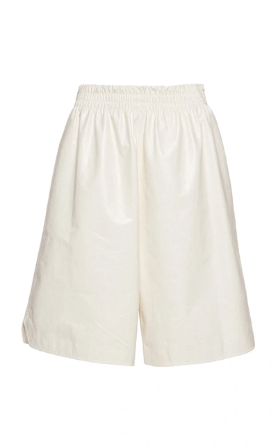 Shop Bottega Veneta Women's Long Leather Shorts In Brown,white
