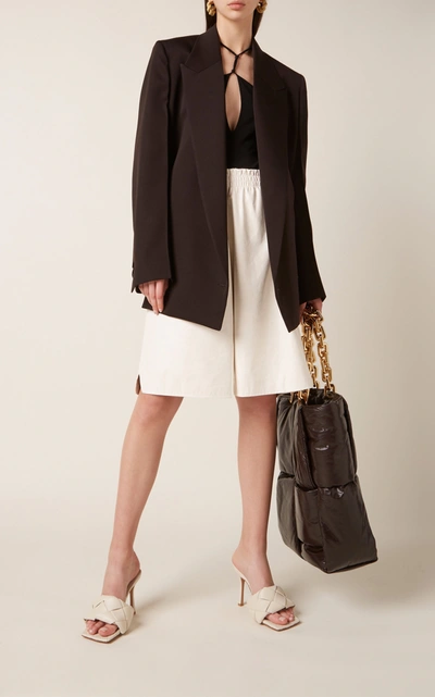 Bottega Veneta Patent Leather Bermuda Shorts In Brown,white