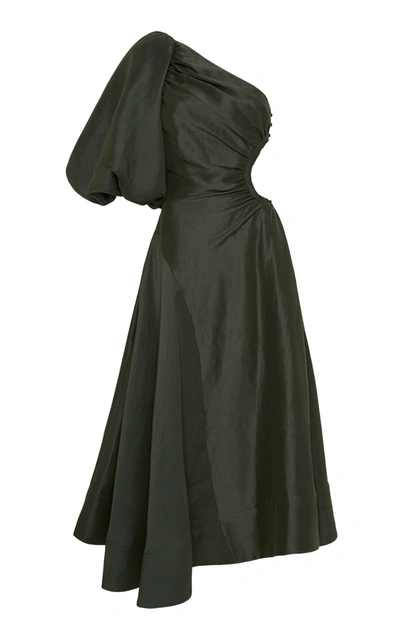 Shop Aje Women's Concept Asymmetric Cutout Silk-linen Maxi Dress In Green,white