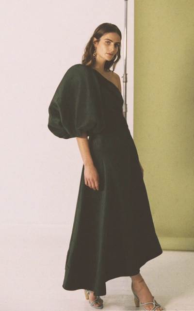 Shop Aje Women's Concept Asymmetric Cutout Silk-linen Maxi Dress In Green,white