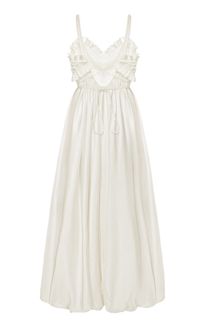 Shop Anna October Katya Ruffled Satin Slip Dress In White