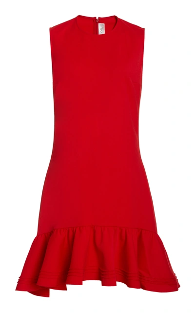 Shop Victoria Victoria Beckham Flounce-hem Shift Crepe Mini Dress  In Red