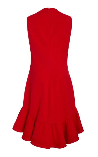 Shop Victoria Victoria Beckham Flounce-hem Shift Crepe Mini Dress  In Red