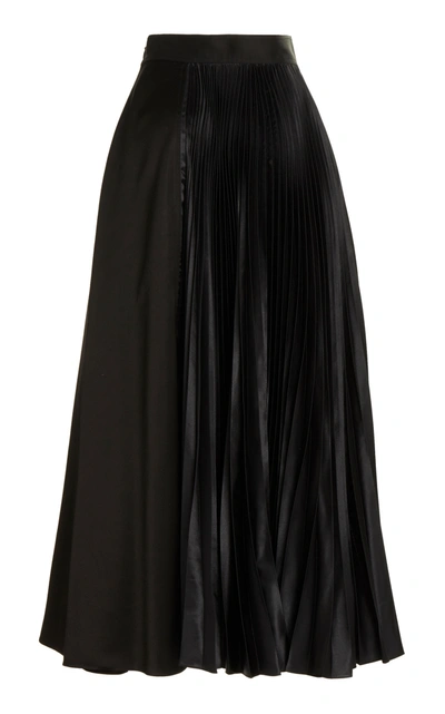 Shop Jw Anderson Women's Pleated Sateen Midi Skirt In Black
