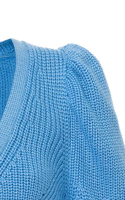 Shop Anna October Larisa Puffed-sleeve Wool-blend Cardigan In Blue