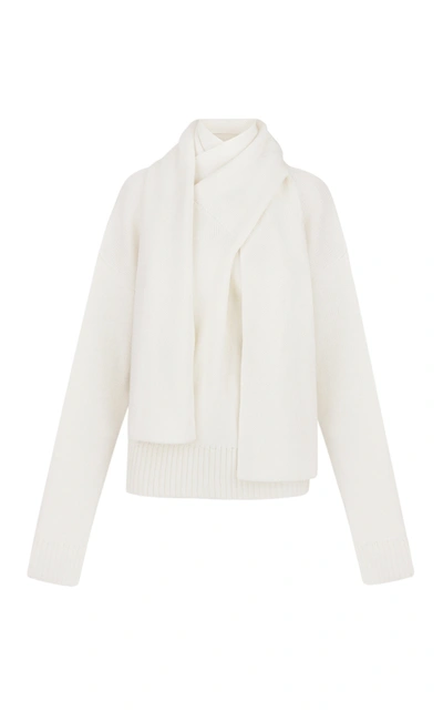 Shop Anna October Women's Celia Oversized Wool-blend Scarf-neck Sweater In White