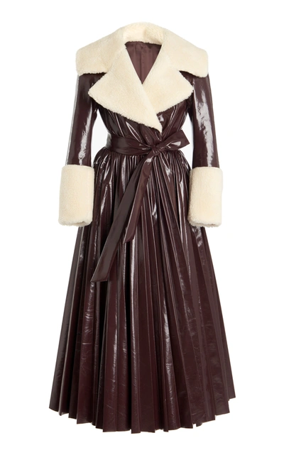 Shop A.w.a.k.e. Women's Faux Fur-trimmed Vegan Leather Dress Coat In Brown