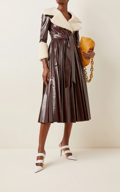 Shop A.w.a.k.e. Women's Faux Fur-trimmed Vegan Leather Dress Coat In Brown