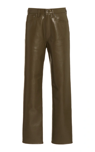 Shop Agolde Women's 90's High-rise Straight-leg Leather Pants In Black,green