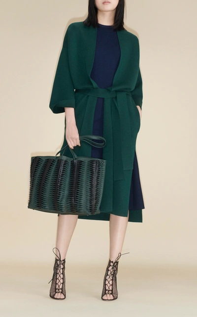 Shop Akris Belted Wool-silk Wrap Coat In Green