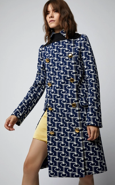 Shop Prada Double-breasted Cape-effect Jacquard Coat In Print