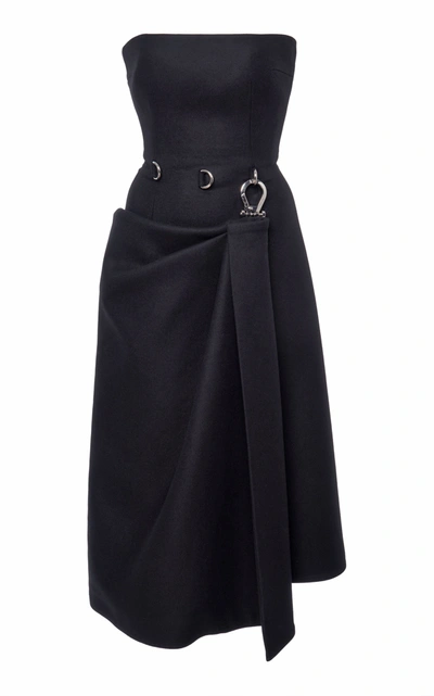 Shop Prada Strapless Wool-crepe Corset Dress In Black